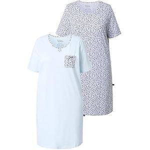Ulla Popken Dames 2 stuks, Nightgown, Leo, Blauw, 50-52, blauw, 50-52