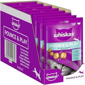 Whiskas Pounce & Play Kattensnacks in portiezak voor volwassen katten met kip, 8 x 45 g