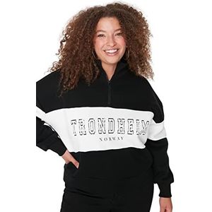 Trendyol Dames motto lange mouwen regular sweatshirt in grote maten, zwart, 3XL