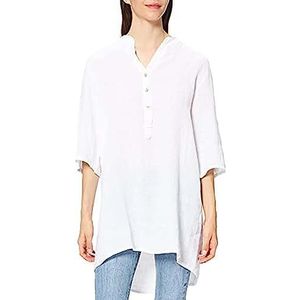 Bonateks, Blouse met geknoopte Tunesierkraag en lange, opsteekbare mouwen, 100% linnen, De-maat: 38, Amerikaanse maat: L, tops, wit - gemaakt in Italië, wit, 38