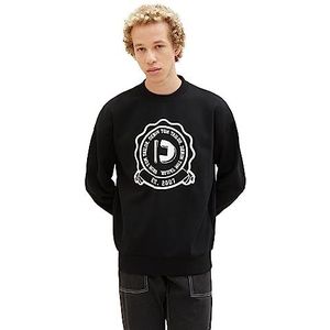 TOM TAILOR Denim Heren Relaxed Fit Sweatshirt met logo-print, 29999-zwart, M, 29999-zwart, M