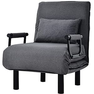 Merax Slaapstoel, slaapbank, klapmatras, verstelbare rugleuning met 6 posities, inklapbare stoel met kussen, gevoerde zitting, chaise lounge-bank voor thuis, kantoor, grijs