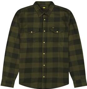 Clean Western Shirt, Army Green Buffalo Check, L