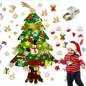 Kerstboom van vilt voor kinderen met lichten en 3D-decoraties (142 cm 60 stuks)