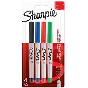 Sharpie Permanente Markers | Ultrafijne Punt | Verschillende klassieke kleuren | 4 stuks