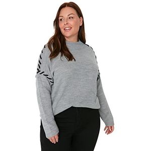 Trendyol Dames coltrui effen normale plus size trui sweatshirt, grijs melange, XXL, Grijze Melange, XXL