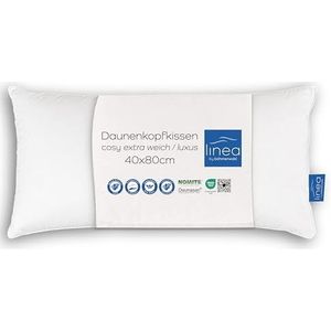 Böhmerwald Luxe hoofdkussen, 100% dons, vulgewicht: 300 g, ondersteunend comfort: extra zacht, 40 x 80 cm, wit, 1 stuk (1 stuk)