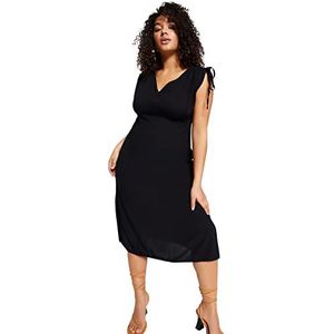 Trendyol Dames Maxi Skater Relaxed Fit Geweven Plus Size Jurk, Zwart, 40 grote maten