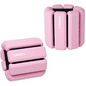 TOPESCT Verstelbare polsgewichten - Set van 2 (1 pond elk) | Draagbare pols en enkelgewichten armband voor yoga, dans, barre, pilates, cardio, aerobics, wandelen (0,5 kg/elk, roze)