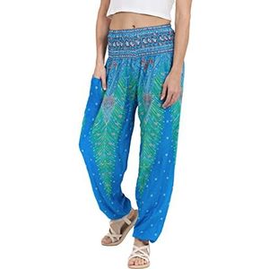 LOFBAZ Harembroek voor Vrouwen Yoga Boho Hippie Kleding Dames Palazzo Bohemien Pyjama Strand Indiase Zigeuner Genie Kleding Pauw 1 Lichtblauw M