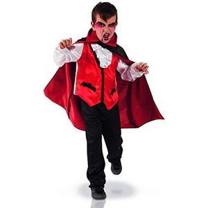 Robijnen Graaf Dracula-kostuum voor jongens, jurk met wit overhemd, vest, cape en broek, officiële robijnen voor Halloween, S (3-4 jaar)