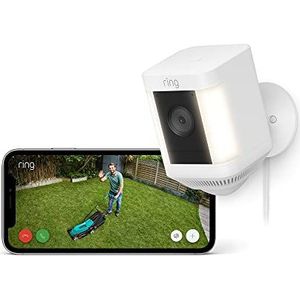 Ring Spotlight Cam Plus Plug-In van Amazon | 1080p HD video, tweerichtingsspraak, nachtzicht in kleur, LED-schijnwerpers, sirene, doe-het-zelf-installatie