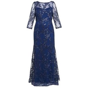 Gina Bacconi Maxi-jurk met kraaltjes en illusie mouwen, marineblauw, 10, marineblauw, 36