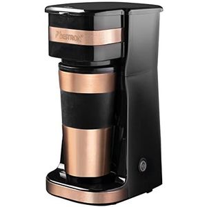 Bestron koffiezetapparaat met thermosbeker, voor gemalen filterkoffie & ideal voor camping, 2 grote koppen, 750 Watt, rvs, Kleur: koper/zwart