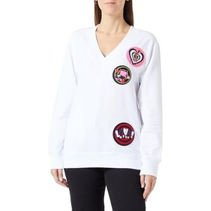 Love Moschino Dames Comfort Fit V-hals Long-Sleeved Sweatshirt, optisch wit, 38, wit (optical white), 38