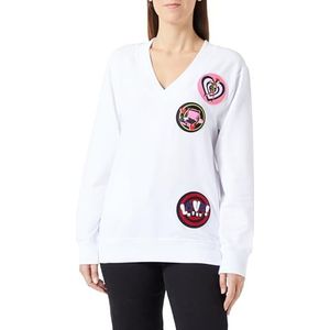 Love Moschino Dames Comfort Fit V-hals lange mouwen sweatshirt, wit (optical white), 38