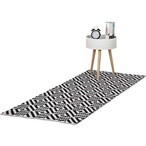Relaxdays vloerkleed katoen - antislip kleed - zwart-wit - woonkamer tapijt - 3 groottes - 80x200cm