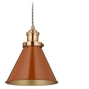 Relaxdays handlamp industrieel, HxØ: 130 x 18,5 cm, metalen pendellamp, E27-fitting, ronde eettafellamp, rood/messing