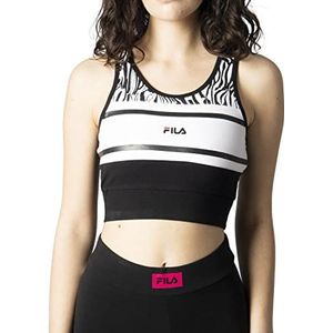 FILA Dames Braga Cropped Shirt met schouderbandjes, Zwarte schoonheid helder wit abstract zebra Aop, L