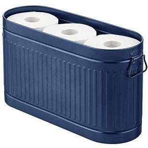 mDesign vrijstaande toiletpapierhouder – praktische metalen toiletrolhouder voor 6 rollen wc-papier – wc-rolhouder zonder boren voor badkamer of gastentoilet – blauw