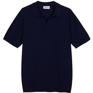 Diana Studio - Gescherd poloshirt van gebreid, zonder knopen, voor heren, 100% katoen, licht, extra gedraaid, korte mouwen, casual pasvorm, Blauw Navy, S