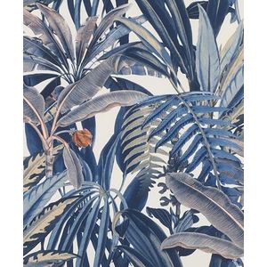 Rasch Behang 689501 - Vliesbehang met exotische bladeren in blauw en grijs uit de collectie Symphony - 10,05 m x 0,53 m (L x B)