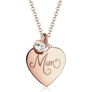 Elli Halsketting voor dames, Mum opschrift Moeder, hart met kristal, 925 sterling zilver, 450, facetgeslepen, kristal