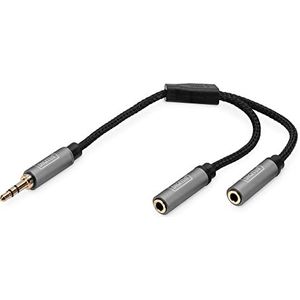 DIGITUS audiosplitter - 3,5mm jack naar 2x 3,5mm aansluiting - aux splitter - stereo splitter - 0,2m - zwart - voor smartphones, computers, laptops, MP3-spelers, stereo-installaties