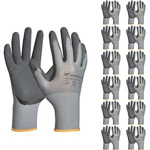 Gebol Master Flex Eco Werkhandschoenen met nitril-coating, veilige grip, nitrilhandschoenen voor werkplaats en tuin, dames en heren, maat XXL (maat 11), grijs, 12 paar multipack
