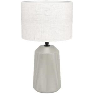 EGLO Tafellamp Capalbio, nachtlampje met stoffen lampenkap, woonkamerlamp van keramiek in zandkleur en wit textiel, tafel lamp voor woonkamer en slaapkamer, E27 fitting