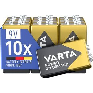VARTA Batterijen Blokbatterijen 9V, verpakking van 10, Power on Demand, Alkaline, opbergpakket, slim, flexibel, krachtig, geschikt voor rookmelders, brandmelders [Exclusief bij Amazon]