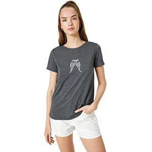 Koton T-shirt met ronde hals en korte mouwen voor dames, antraciet (931), XL