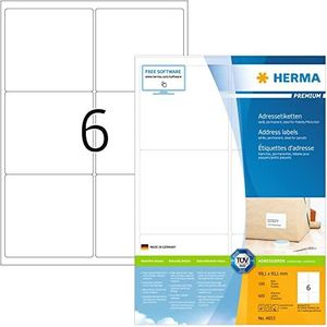 HERMA 4653 universele etiketten A4 (99,1 x 93,1 mm, 100 velle, papier, mat) zelfklevend, bedrukbaar, permanent duidelijke adreslabels, 600 orthodontische etiketten voor printer, wit
