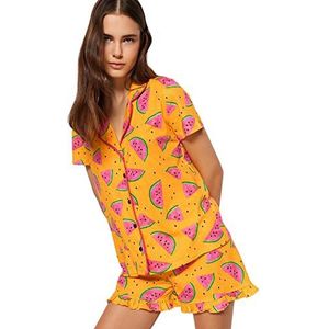 Trendyol Dames effen middelste gebreide shirt-korte pyjama set, licht oranje, S, Lichtoranje, S