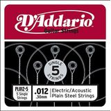 D'Addario PL012-5 Plain Steel Electric/Akoestische Gitaar Snaren 5-Pack