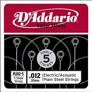 D'Addario PL012-5 Plain Steel Electric/Akoestische Gitaar Snaren 5-Pack