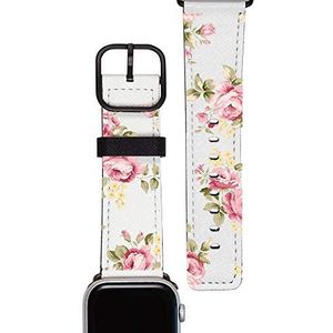 Gocase Vintage armband met bloemen, zilverkleurig, compatibel met Apple Watch 38/40 mm, sluiting verstelbaar, saffiano leer, veganistisch, waterbestendig, geschikt voor series 1/2/3/4