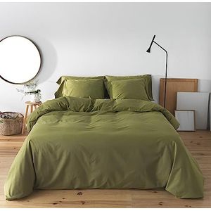 BOHEME Dekbedovertrek glad, groen, voor bedden van 135 cm - 220 x 220 cm, katoen, draaddichtheid 200, met knoopsluiting.