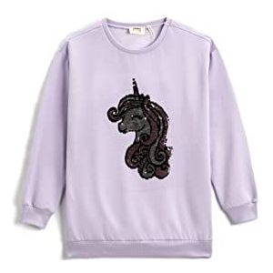 Koton Girl Unicorn Printed Sweatshirt Crew Neck Cotton, paars (370), 5-6 Jaren
