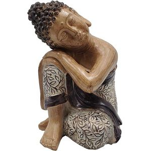Dehner Boeddha, tuindecoratie, vorstbestendig, figuur in houtlook, ca. 29,3 x 19,8 x 21 cm, polyresin, bruin/grijs
