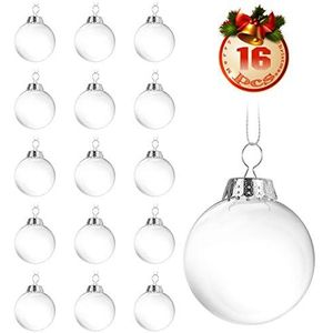 O-Kinee Transparante kerstbal, 16 stuks kerst acryl plastic transparante ballen, DIY Clear Ornament ballen, kerstboom kerstballen ballen, voor kerstboom, bruiloft, feestdecoratie