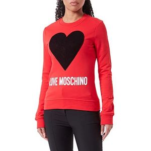 Love Moschino Dames slim fit ronde hals lange mouwen maxi-hart met geborduurde flock sequins en logo waterprint sweatshirt, rood, 48