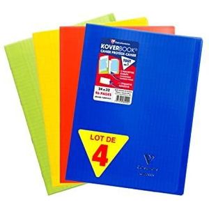 Clairefontaine Koverbook 981440AMZC Schrift, geniet, 24 x 32 cm, 96 pagina's, grote ruiten, wit papier, 90 g, omslag van polypropyleen (marineblauw, rood, groen en geel)