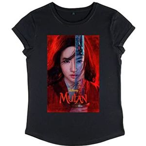 Disney Dames Live Action-Mulan Poster Organic Roll Sleeve T-Shirt, Zwart, XL, zwart, XL