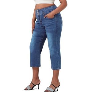 PHOENISING Dames effen patroon bijgesneden pijpen broek wijde pijpen hoge taille jeans, maat 6-20, Lichtblauw, 44
