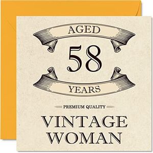 Vintage 58e verjaardagskaarten voor vrouwen - leeftijd 58 jaar - leuke verjaardagskaart voor mama zus vrouw vriendin oppas oma tante, 145 mm x 145 mm dames wenskaarten, 58e verjaardagskaart