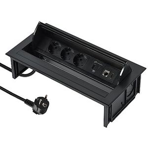 Electraline - 62577 - Intrekbare Pop-up Meervoudige Stekkerdoos - 3 Geaarde Stopcontacten - 2 USB 3.1 A - HDMI-aansluiting