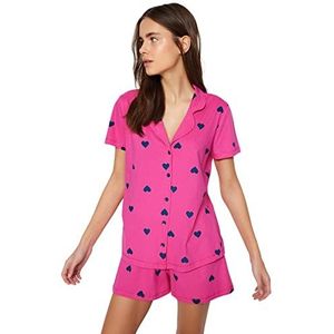 Trendyol Dames hart midden gebreide shirt-broek pyjama set, roze, M, roze, M