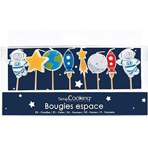 ScrapCooking 5060 Set met 8 ruimtekaarsen, originele decoratie, hout, paraffine, cake, accessoires, verjaardag, feest, kinderen, cupcake, gebak, ruimtevaartuig, astronaut ster