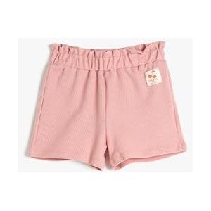 Koton Babygirls Elastische tailleband, label detail, gestructureerde katoenen shorts, roze (258), 6-9 Maanden